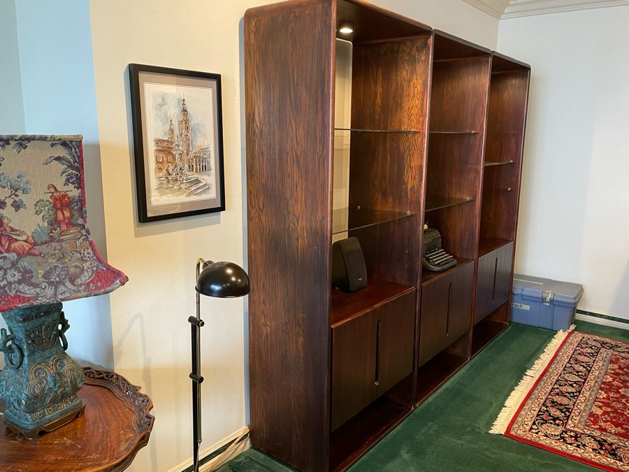 Lou Hodges For California Design Group Vintage 1977 Stained Oak 3-Piece Bookcase Wall Unit Cabinet 94W X 18D X 77H [Photo 8]