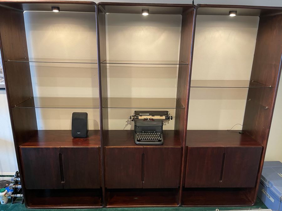 Lou Hodges For California Design Group Vintage 1977 Stained Oak 3-Piece Bookcase Wall Unit Cabinet 94W X 18D X 77H [Photo 5]