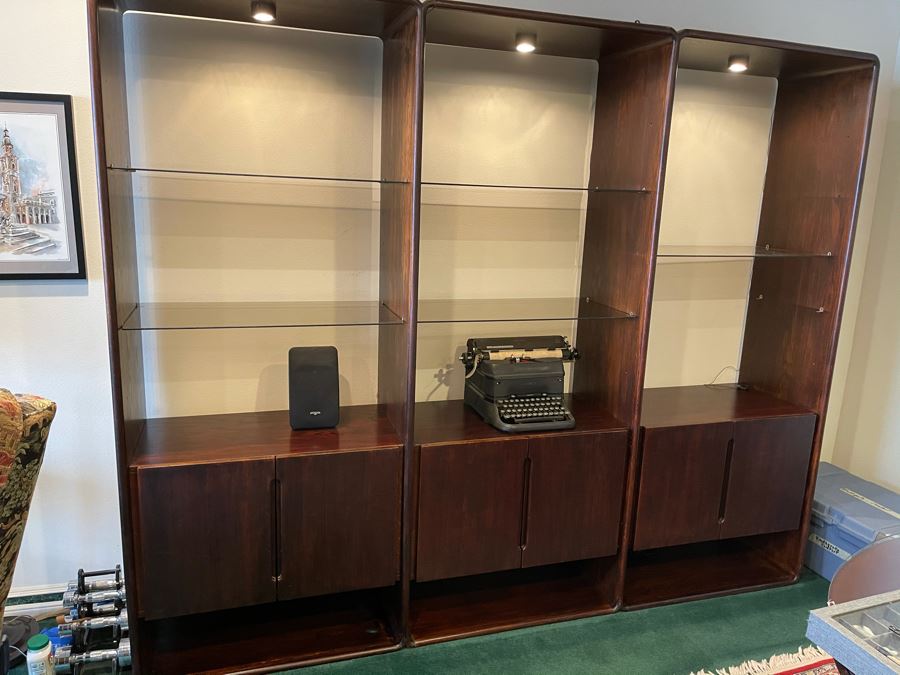 Lou Hodges For California Design Group Vintage 1977 Stained Oak 3-Piece Bookcase Wall Unit Cabinet 94W X 18D X 77H [Photo 7]