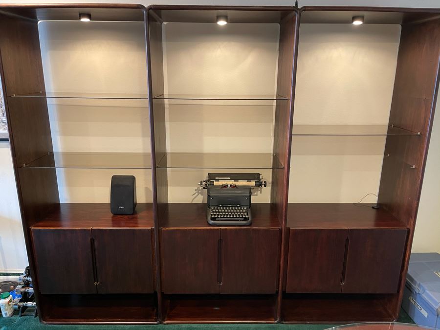 Lou Hodges For California Design Group Vintage 1977 Stained Oak 3-Piece Bookcase Wall Unit Cabinet 94W X 18D X 77H [Photo 6]