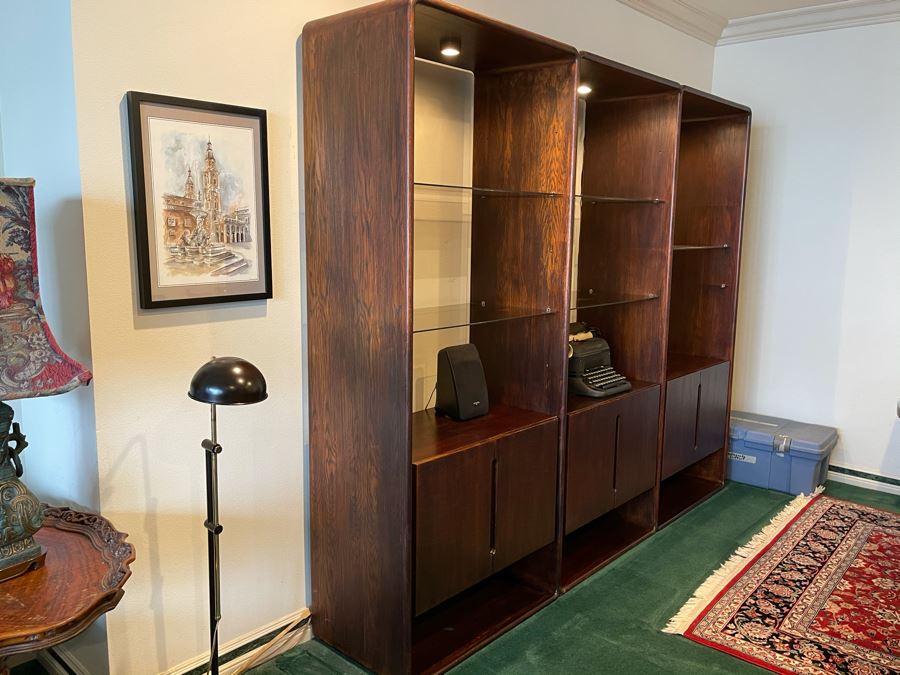 Lou Hodges For California Design Group Vintage 1977 Stained Oak 3-Piece Bookcase Wall Unit Cabinet 94W X 18D X 77H [Photo 4]