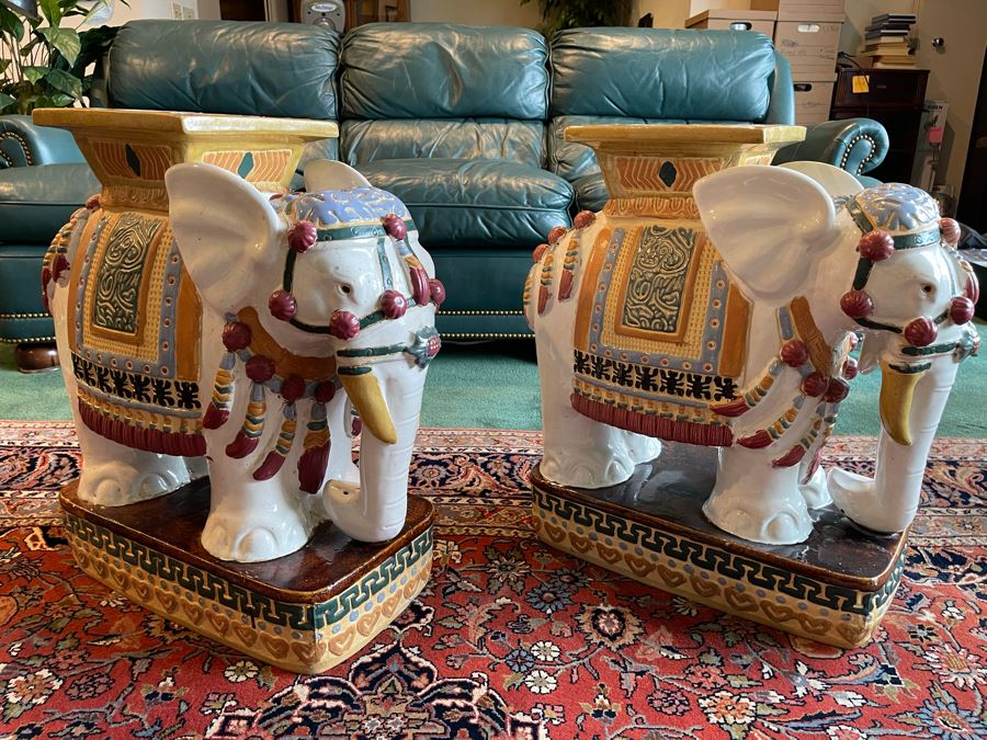Pair Of Vintage Elephant Garden Stools 20W X 9D X 23H [Photo 3]