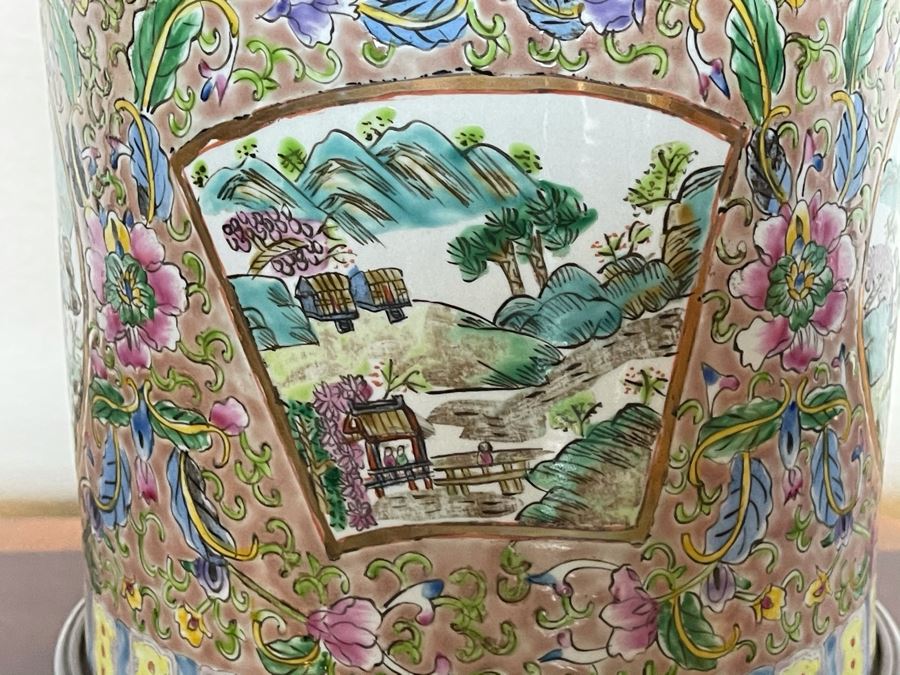 Vintage Chinese Porcelain Famille Rose Table Lamp With Shade 9W X 27H [Photo 8]