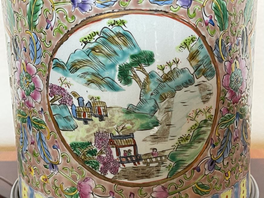 Vintage Chinese Porcelain Famille Rose Table Lamp With Shade 9W X 27H [Photo 6]