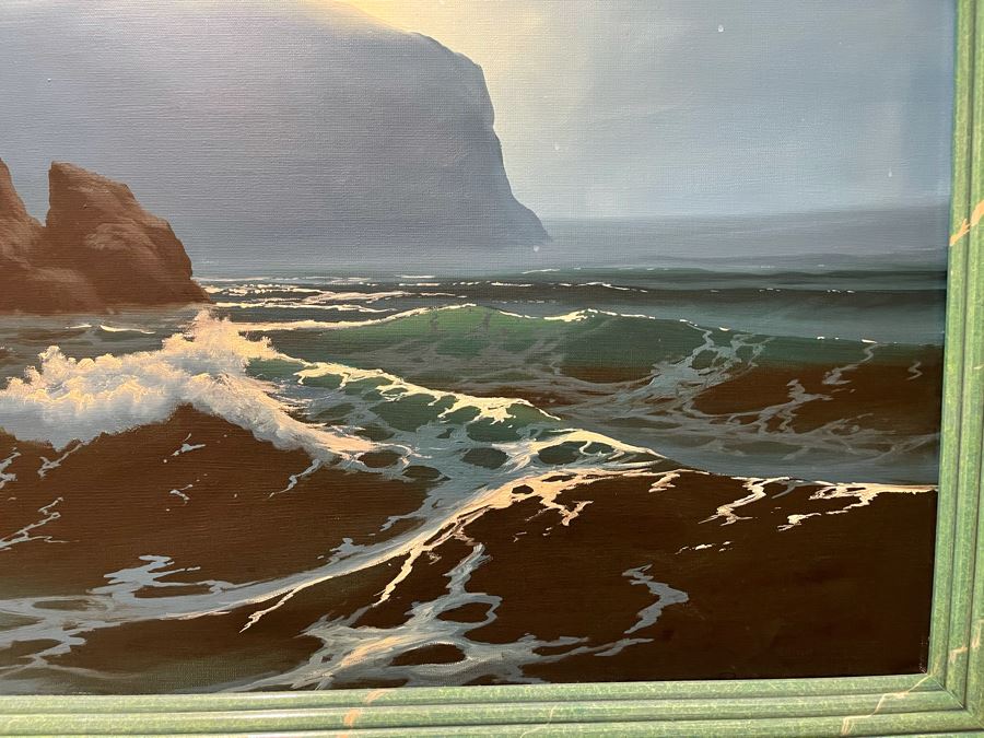 Stunning Original Ocean Seascape Oil Painting 24 X 18 With Hand Painted Frame Unsigned [Photo 7]