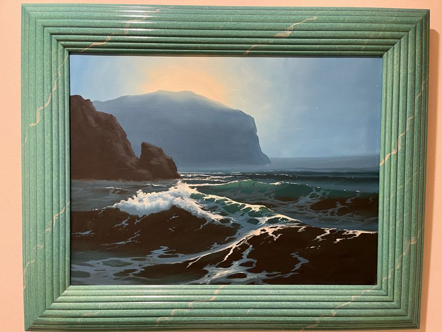 Stunning Original Ocean Seascape Oil Painting 24 X 18 With Hand Painted Frame Unsigned [Photo 1]