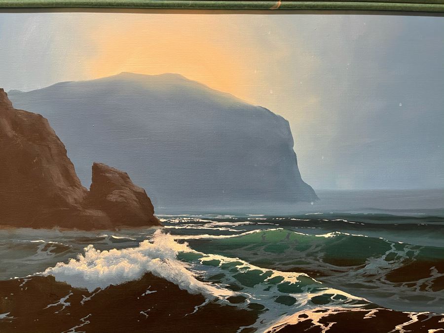 Stunning Original Ocean Seascape Oil Painting 24 X 18 With Hand Painted Frame Unsigned [Photo 8]