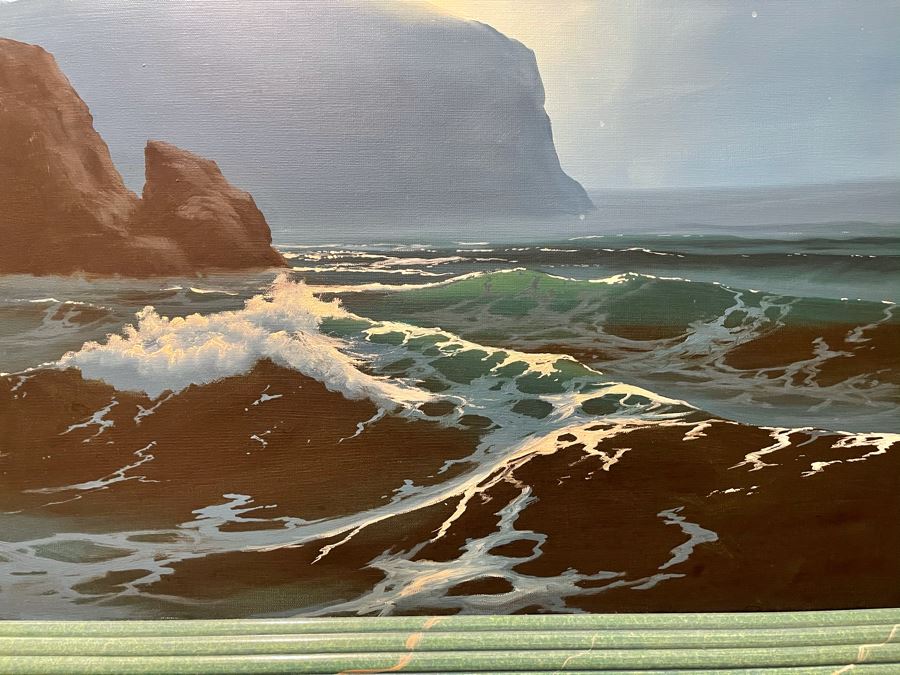 Stunning Original Ocean Seascape Oil Painting 24 X 18 With Hand Painted Frame Unsigned [Photo 6]