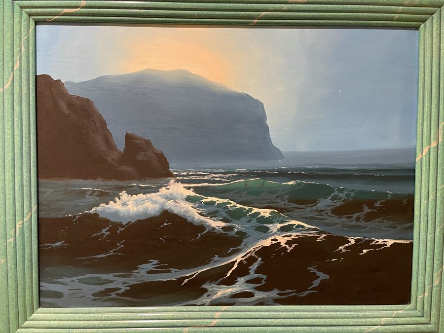 Stunning Original Ocean Seascape Oil Painting 24 X 18 With Hand Painted Frame Unsigned [Photo 4]