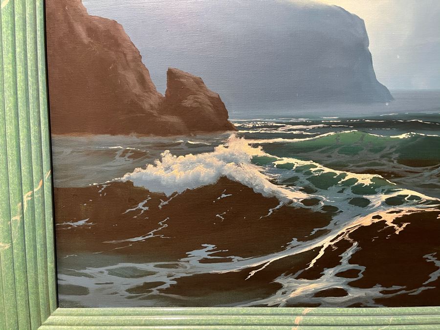 Stunning Original Ocean Seascape Oil Painting 24 X 18 With Hand Painted Frame Unsigned [Photo 5]