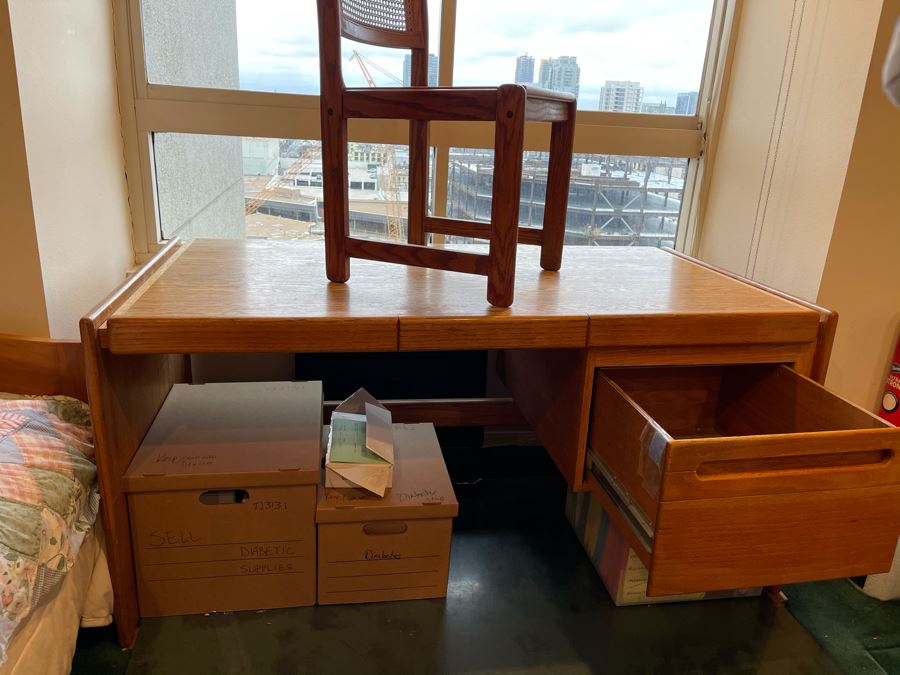 Lou Hodges For California Design Group Stained Oak Desk With Lou Hodges Desk Chair 66W X 32D X 29H [Photo 10]