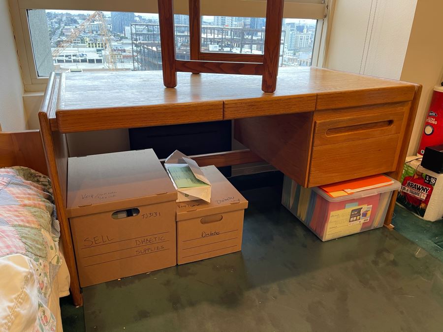 Lou Hodges For California Design Group Stained Oak Desk With Lou Hodges Desk Chair 66W X 32D X 29H [Photo 6]