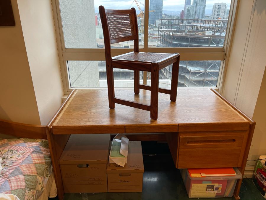 Lou Hodges For California Design Group Stained Oak Desk With Lou Hodges Desk Chair 66W X 32D X 29H [Photo 11]