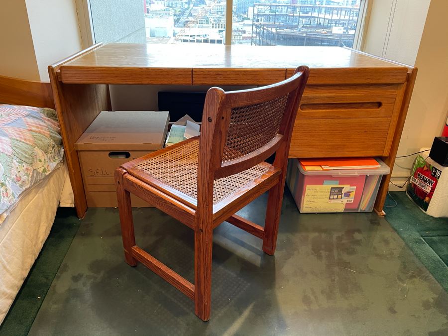 Lou Hodges For California Design Group Stained Oak Desk With Lou Hodges Desk Chair 66W X 32D X 29H [Photo 4]