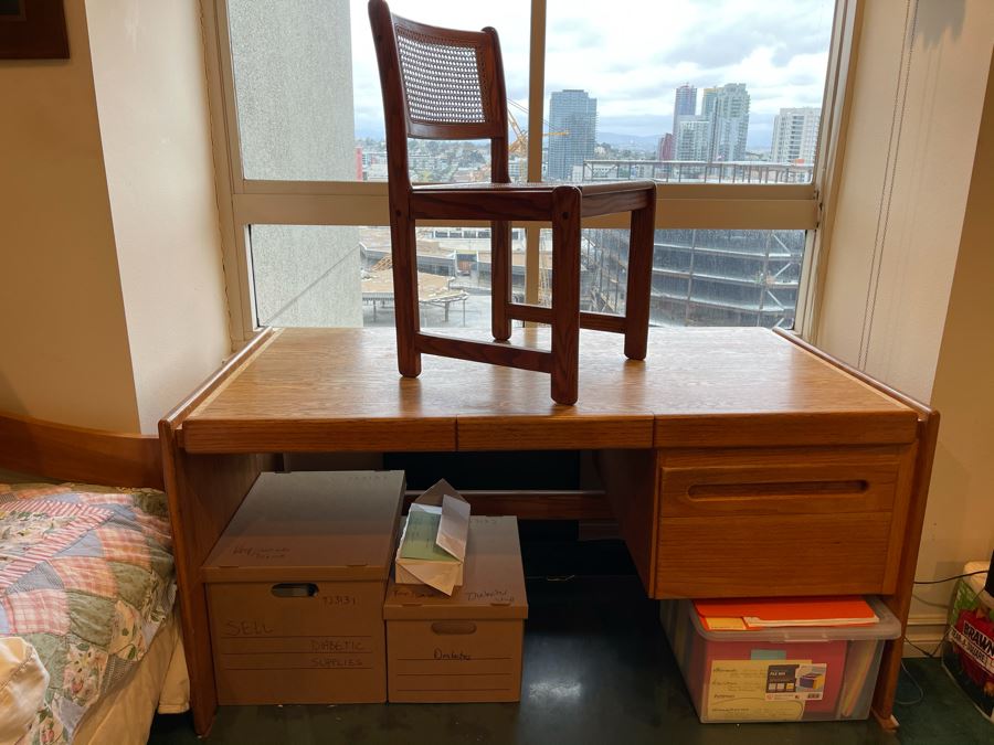 Lou Hodges For California Design Group Stained Oak Desk With Lou Hodges Desk Chair 66W X 32D X 29H [Photo 2]