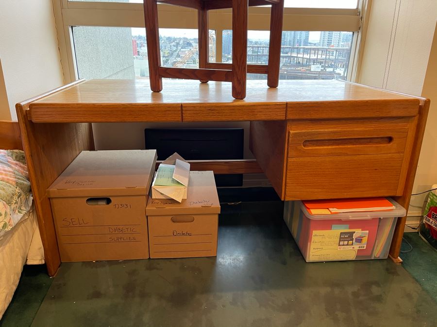 Lou Hodges For California Design Group Stained Oak Desk With Lou Hodges Desk Chair 66W X 32D X 29H [Photo 5]