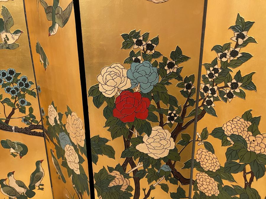 Vintage Japanese 4-Panel Double Sided Screen With Lower Display Base And Metal Birds For Supporting Screens [Photo 5]