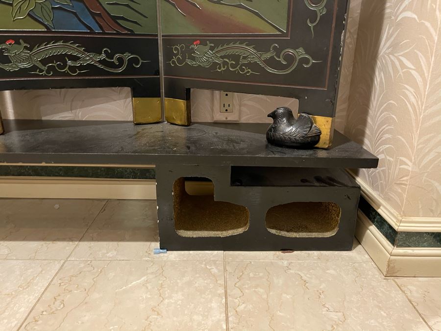 Vintage Japanese 4-Panel Double Sided Screen With Lower Display Base And Metal Birds For Supporting Screens [Photo 9]