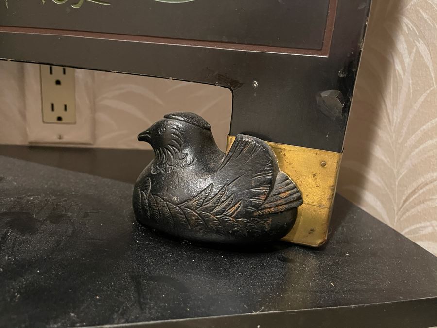 Vintage Japanese 4-Panel Double Sided Screen With Lower Display Base And Metal Birds For Supporting Screens [Photo 8]