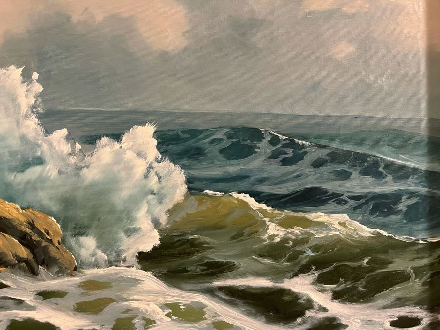 Original Unsigned Ocean Seascape Painting Framed 24 X 18 [Photo 7]