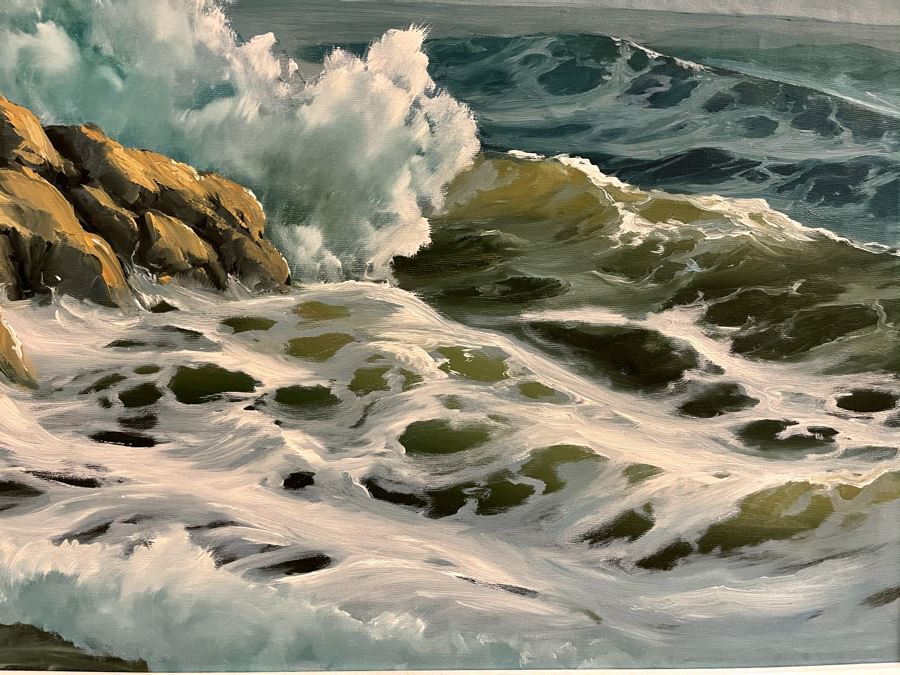 Original Unsigned Ocean Seascape Painting Framed 24 X 18 [Photo 6]