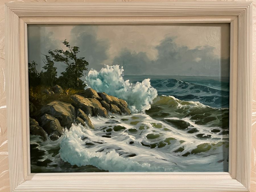 Original Unsigned Ocean Seascape Painting Framed 24 X 18 [Photo 2]