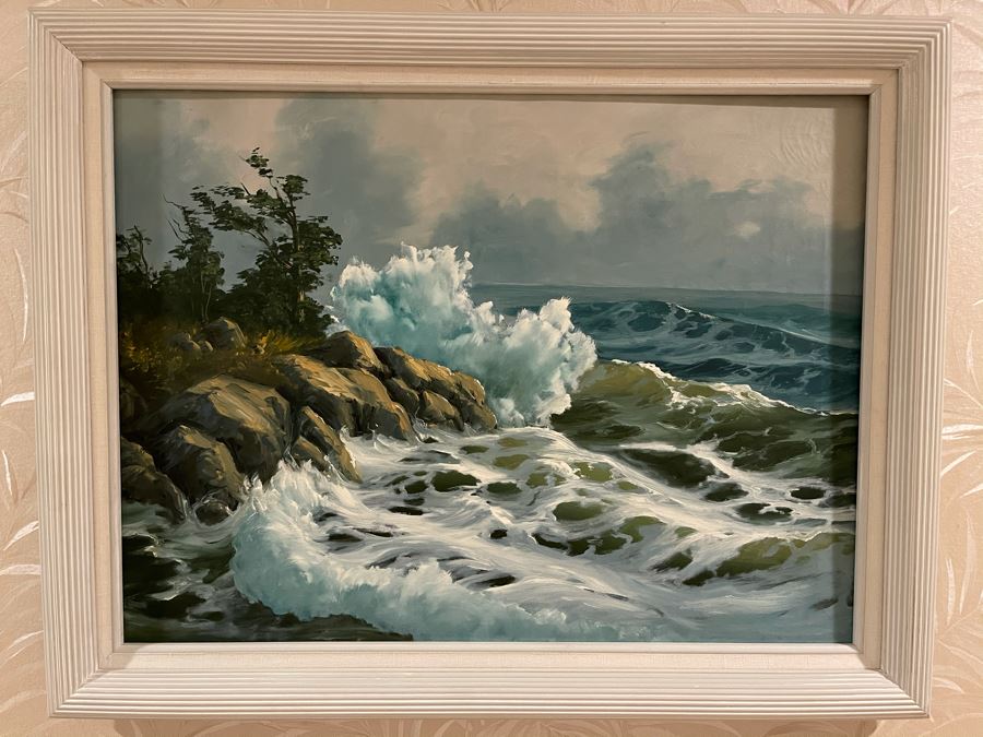 Original Unsigned Ocean Seascape Painting Framed 24 X 18 [Photo 3]