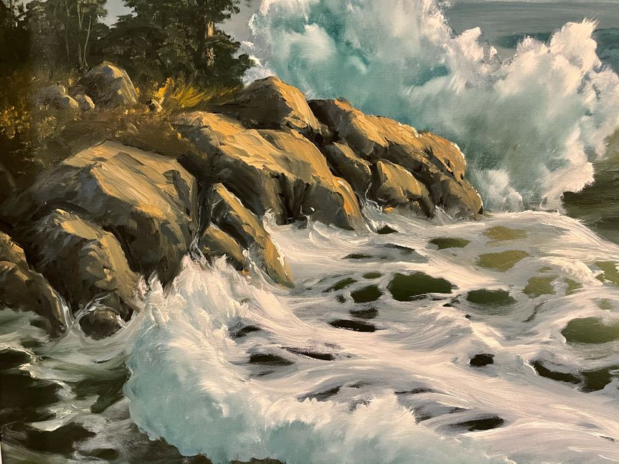 Original Unsigned Ocean Seascape Painting Framed 24 X 18 [Photo 5]