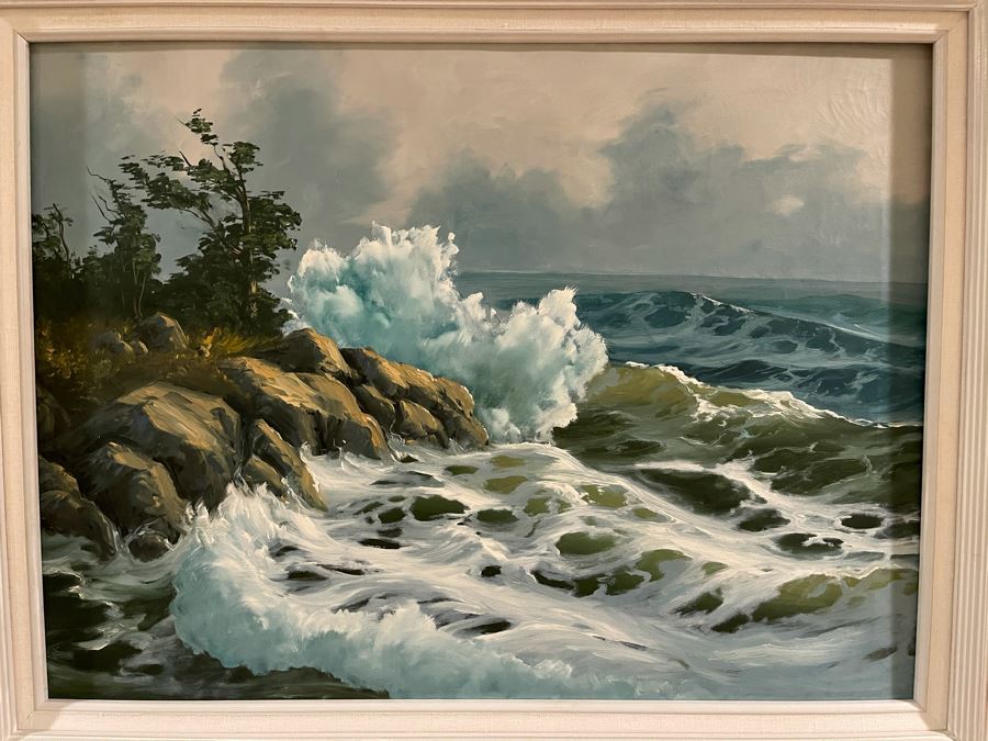 Original Unsigned Ocean Seascape Painting Framed 24 X 18 [Photo 1]