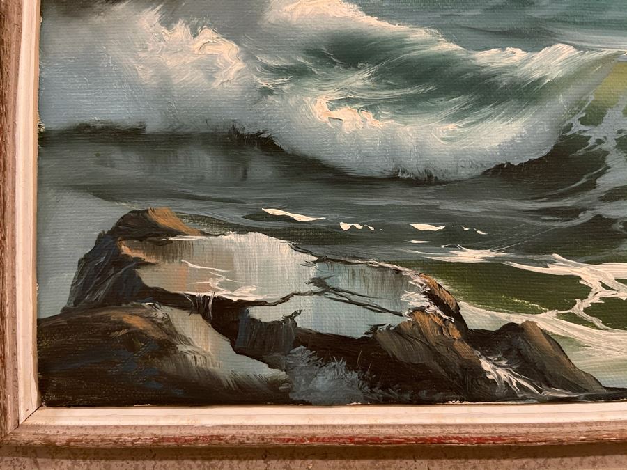 Original Jim Lewis Ocean Seascape Painting Framed 10 X 8 [Photo 7]