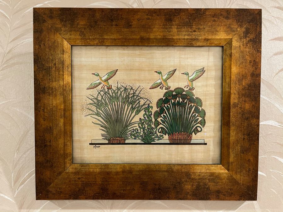 Framed Original Jin Mourad Egyptian Artwork On Papyrus In Gilded Frame 9.5 X 7.5 [Photo 2]
