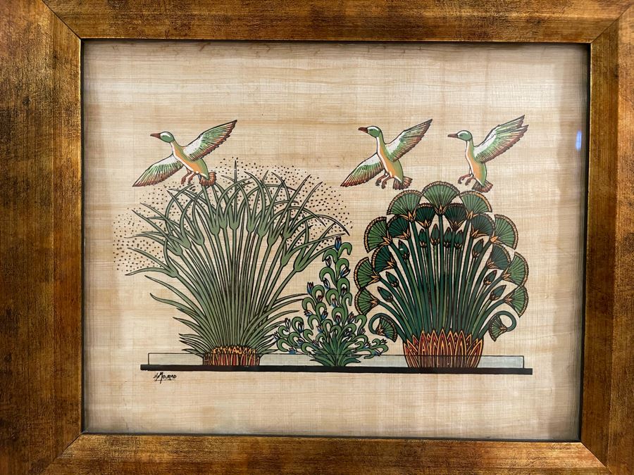 Framed Original Jin Mourad Egyptian Artwork On Papyrus In Gilded Frame 9.5 X 7.5 [Photo 3]
