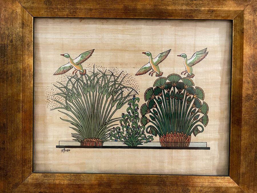 Framed Original Jin Mourad Egyptian Artwork On Papyrus In Gilded Frame 9.5 X 7.5 [Photo 4]