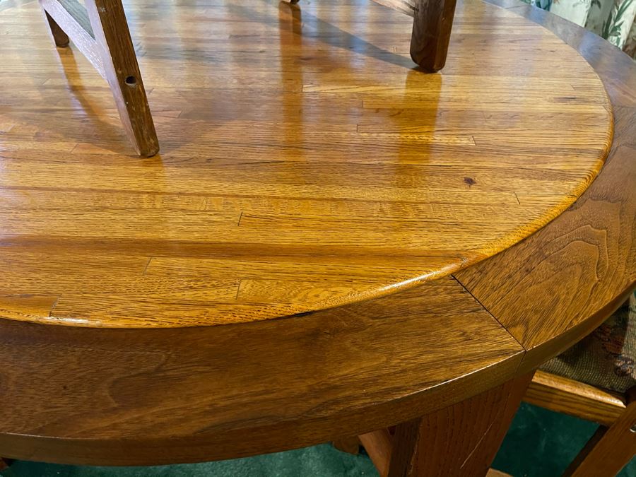 Lou Hodges For California Design Group Handcrafted Butcher Block Top Round Oak Table With Four Chairs 49W X 29H [Photo 15]