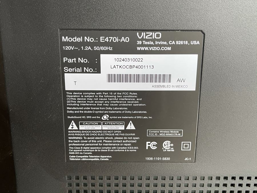 VIZIO 47' 1080p LED Smart TV Model No E470i-A0 [Photo 4]