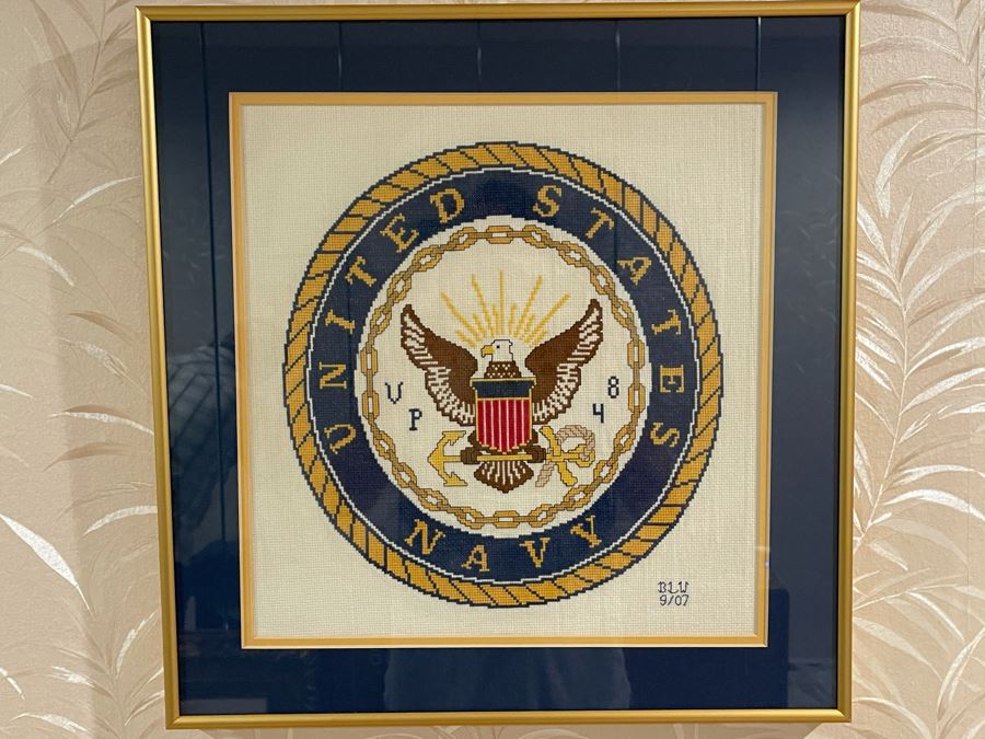 Vintage Needlepoint Navy Seal Wall Hanging By Bobby Wise 18 X 18 [Photo 1]