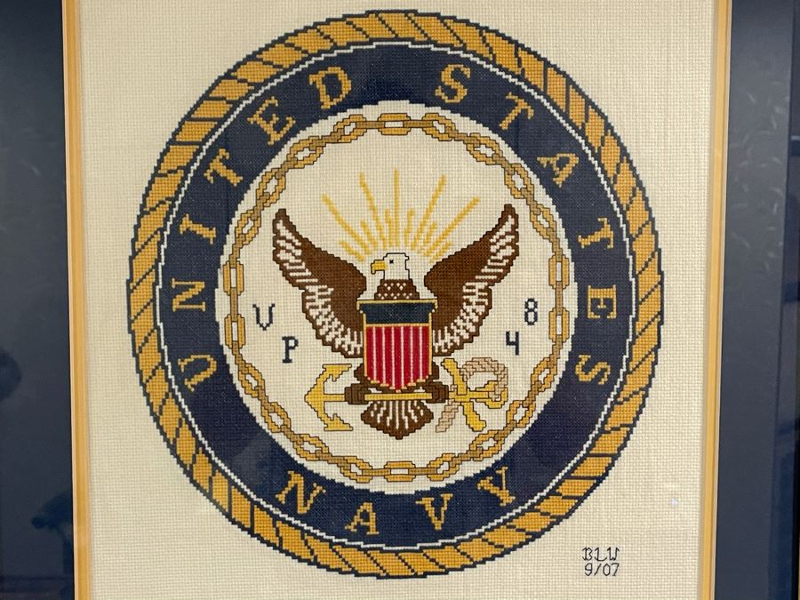 Vintage Needlepoint Navy Seal Wall Hanging By Bobby Wise 18 X 18 [Photo 4]