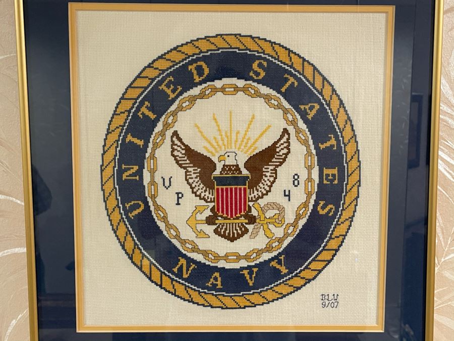 Vintage Needlepoint Navy Seal Wall Hanging By Bobby Wise 18 X 18 [Photo 3]