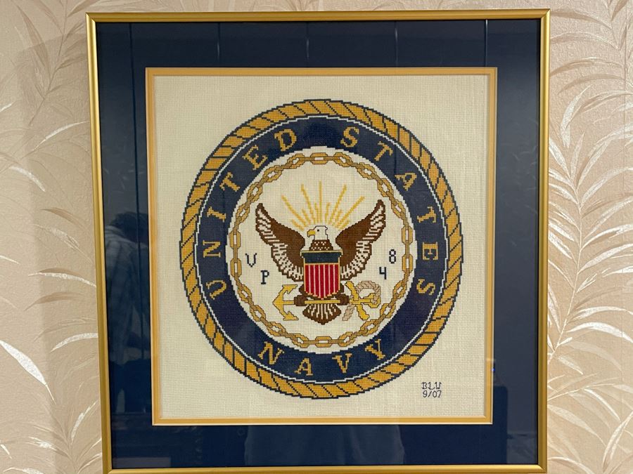 Vintage Needlepoint Navy Seal Wall Hanging By Bobby Wise 18 X 18 [Photo 2]
