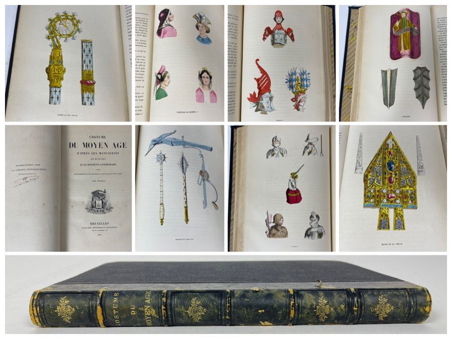 Antique 1847 First Volume Book: Costume Du Moyen Age: D'Apres Les Manuscripts Bruxelles With Color Plates 7 X 11 - See Photos