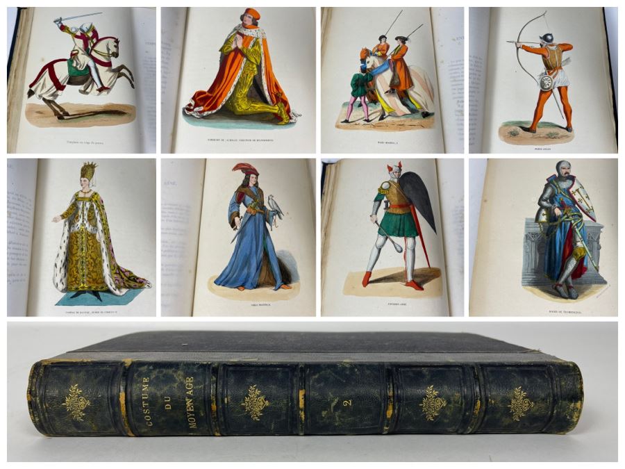 Antique 1847 Second Volume Book: Costume Du Moyen Age: D'Apres Les Manuscripts Bruxelles - 134 Color Plates - See Photos [Photo 1]