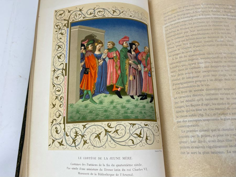 Antique 1871 French Paris Book Moeurs, Usages Et Costumes Au Moyen Age La Renaissance Par Paul Lacroix With Beautiful Color Chromolithographic Plates (15 Color Plates / Plus Lots Of Engravings) 8 X 11 - See Photos [Photo 9]