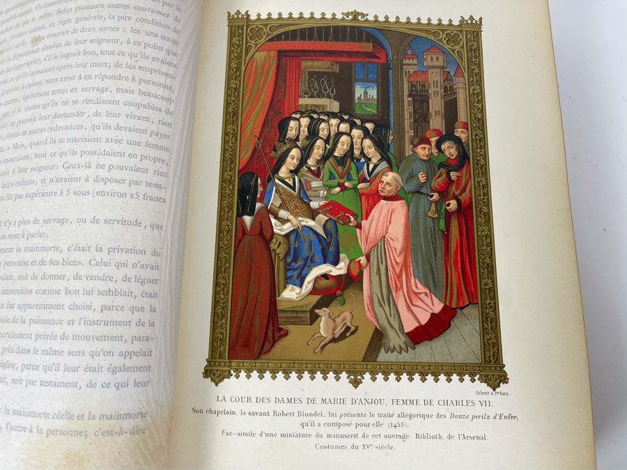 Antique 1871 French Paris Book Moeurs, Usages Et Costumes Au Moyen Age La Renaissance Par Paul Lacroix With Beautiful Color Chromolithographic Plates (15 Color Plates / Plus Lots Of Engravings) 8 X 11 - See Photos [Photo 7]