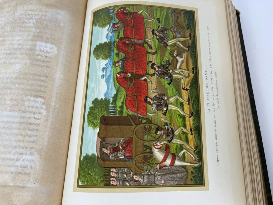 Antique 1871 French Paris Book Moeurs, Usages Et Costumes Au Moyen Age La Renaissance Par Paul Lacroix With Beautiful Color Chromolithographic Plates (15 Color Plates / Plus Lots Of Engravings) 8 X 11 - See Photos [Photo 12]