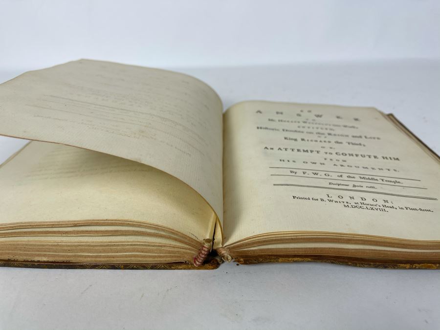 JUST ADDED - Antique 1768 Second Edition Book Historic Doubts On The Life And Reign Of King Richard The Third By Mr. Horace Walpole (Front Book Cover Is Loose) [Photo 9]