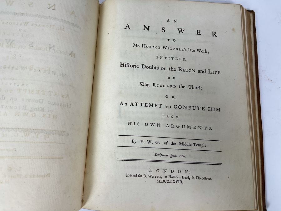 JUST ADDED - Antique 1768 Second Edition Book Historic Doubts On The Life And Reign Of King Richard The Third By Mr. Horace Walpole (Front Book Cover Is Loose) [Photo 8]