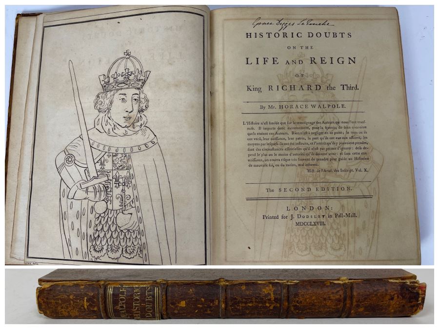 JUST ADDED - Antique 1768 Second Edition Book Historic Doubts On The Life And Reign Of King Richard The Third By Mr. Horace Walpole (Front Book Cover Is Loose) [Photo 1]