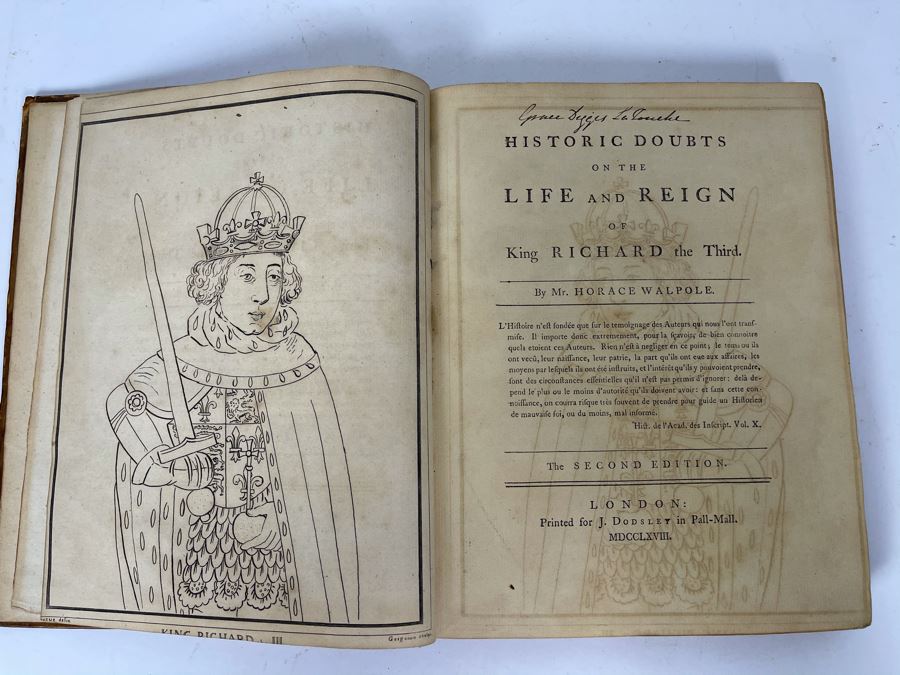 JUST ADDED - Antique 1768 Second Edition Book Historic Doubts On The Life And Reign Of King Richard The Third By Mr. Horace Walpole (Front Book Cover Is Loose) [Photo 5]