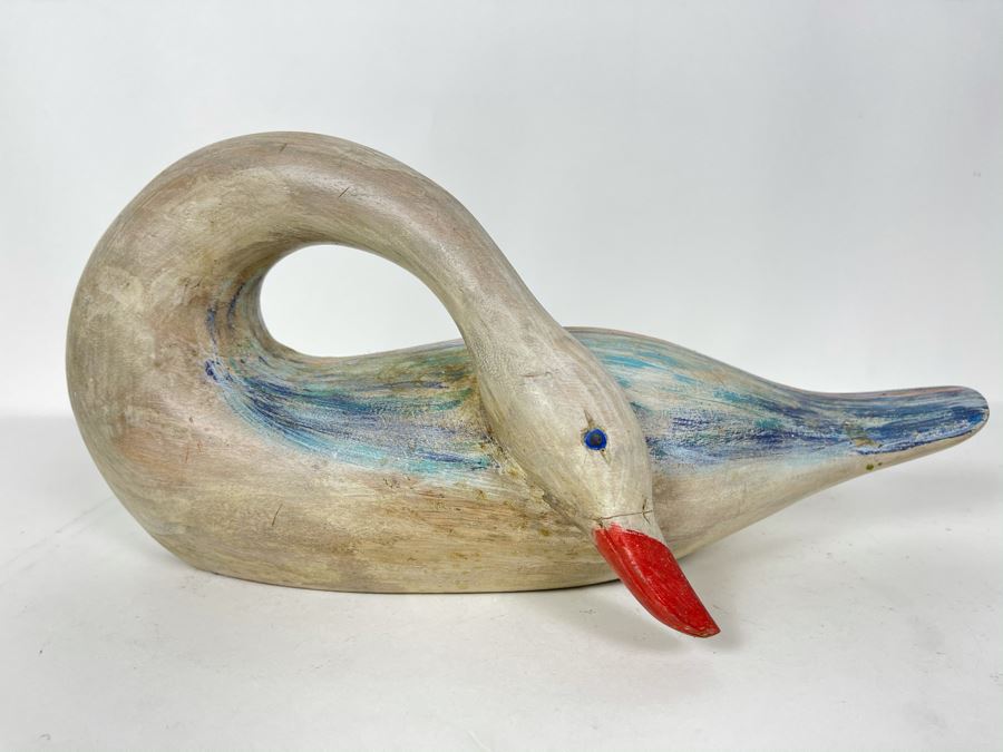 Carved Wooden Swan Goose 15W X 6D X 7H