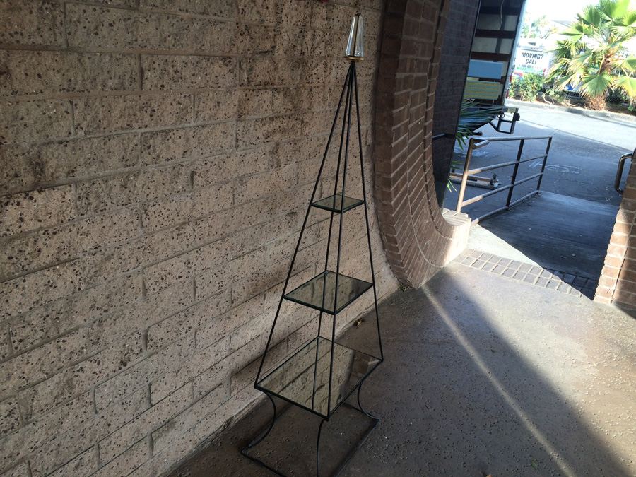 Modern Metal Etagere with Glass Shelves and Lucite Top Finial